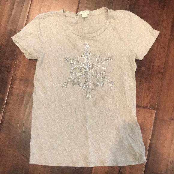J.Crew shimmer‎ snowflake tshirt S - Picture 1 of 3